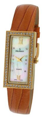 Peugeot PQ8840-OA Gold-Tone Swarovski Crystal Accented Tan Leather Strap