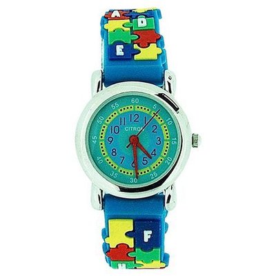 Citron Boys Girls Time Teacher Jigsaw Blue Silicone Strap KID46