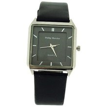Philip Mercier Gents Analogue Black Square Dial & Black PU Buckle Strap