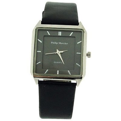 Philip Mercier Gents Analogue Black Square Dial & Black PU Buckle Strap
