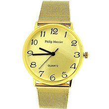 Philip Mercier Gents Champagne Dial Gilt Mesh Bracelet Strap Dress MC52B