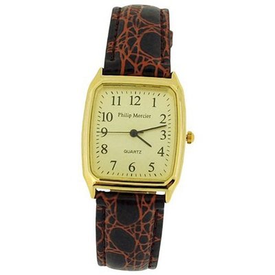 Philip Mercier Gents Gold Dial & Brown Crocodile Effect PU Strap SML08C