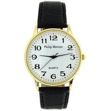 Philip Mercier Gents Gold Tone Dial Black PU Croc Effect Strap SML42D