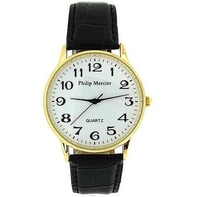 Philip Mercier Gents Gold Tone Dial Black PU Croc Effect Strap SML42D