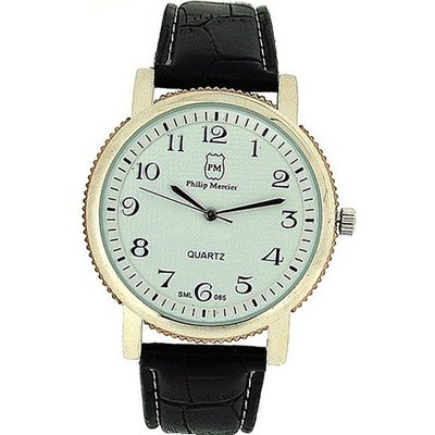 Philip Mercier Gents Rose Gold Tone Bezel Black PU Croc Style Strap SML65A