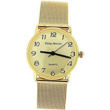 Philip Mercier Ladies Champagne Dial Gilt Mesh Bracelet Strap Dress MC53B