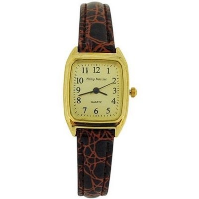 Philip Mercier Ladies Gold Dial & Brown Crocodile Effect PU Strap SML09C
