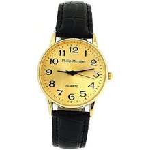 Philip Mercier Ladies Gold Tone Dial Black PU Croc Effect Strap SML43A
