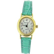 Philip Mercier Ladies Gold Tone Oval Bezel Mint PU Croc Style Strap SML68E