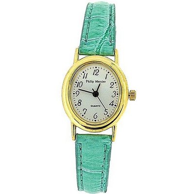 Philip Mercier Ladies Gold Tone Oval Bezel Mint PU Croc Style Strap SML68E