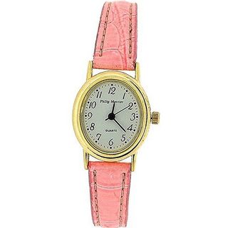 Philip Mercier Ladies Gold Tone Oval Bezel Pink PU Croc Style Strap SML68D