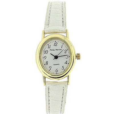 Philip Mercier Ladies Gold Tone Oval Bezel White PU Croc Strap SML68A