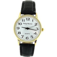 Philip Mercier Ladies White Dial Black PU Croc Effect Strap SML43D
