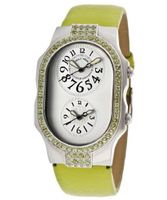 Dual Time Light Silver Dial Light Green Genuine Textured Leather