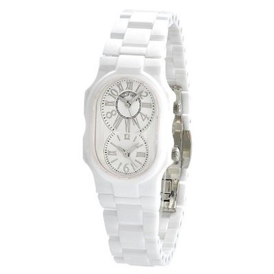 Philip Stein 1-CW-MW-CW Signature Dual Time Zone Textured Dial White Ceramic