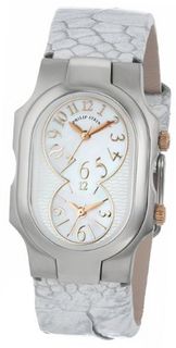 Philip Stein 1-MOPRG-OMW Signature Mother-Of-Pearl and Rose Gold Accent Metallic White Ostrich Strap