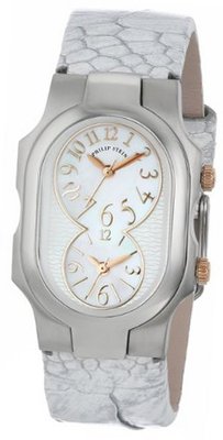 Philip Stein 1-MOPRG-OMW Signature Mother-Of-Pearl and Rose Gold Accent Metallic White Ostrich Strap