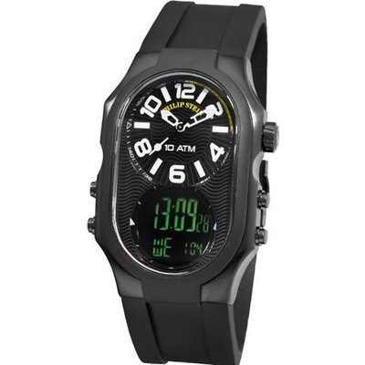 Philip Stein 3BRB-AD-RB Signature Black Plated Chronograph Black Rubber Strap