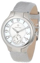 Philip Stein 41-FMOP-CGPL Round Mother-Of-Pearl Platinum Grainy Calf Strap