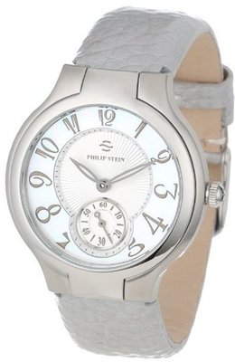 Philip Stein 41-FMOP-CGPL Round Mother-Of-Pearl Platinum Grainy Calf Strap