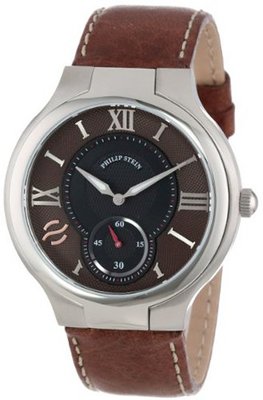 Philip Stein 42-BRN-CSTDBR Round Brown Dial Dark Brown Stitched Calf Strap