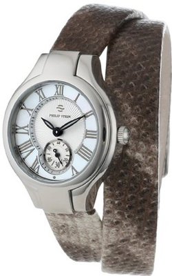 Philip Stein 44-CMOP-UWPY Round Mother-Of-Pearl Neutral Python Print Wrap Strap