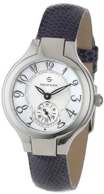 Philip Stein 44-FMOP-ZLPR Round Mother-Of-Pearl Purple Lizard Strap