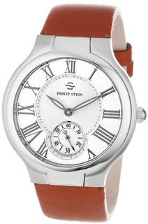 Philip Stein Unisex 42-CW-CIBR Round Classic White Dial Brown Italian Calf Strap