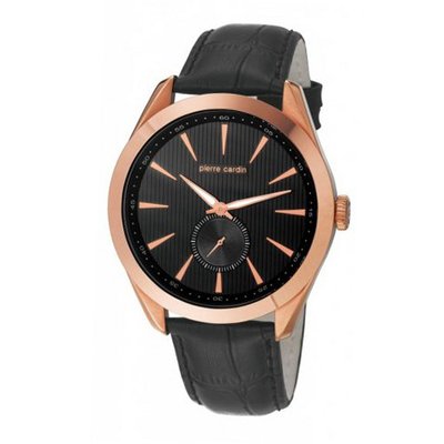 Pierre Cardin pc105851f04 mm Stainless Steel Case Black Leather Mineral
