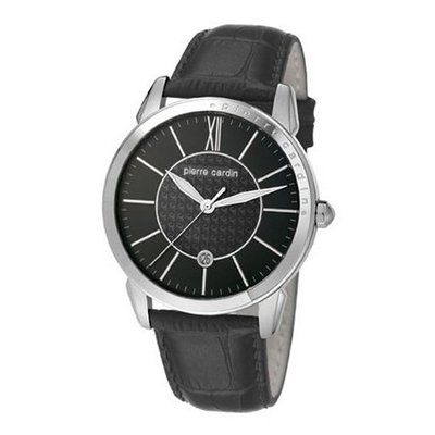 Pierre Cardin pc105911f01 mm Stainless Steel Case Black Calfskin Mineral