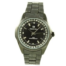 Pierre Jill in Black Dial Enchanted with Rhinestone Black Stainless Steel Bracelet