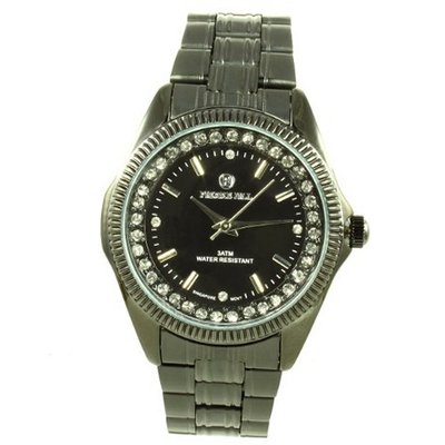 Pierre Jill in Black Dial Enchanted with Rhinestone Black Stainless Steel Bracelet