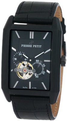 Pierre Petit P-781A Serie Paris Automatic Skeleton Black PVD Rectangular Leather
