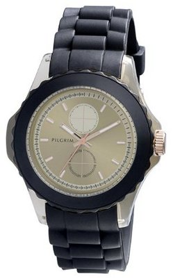 Pilgrim Quartz sort rem/brun skive 701334502 with Rubber Strap
