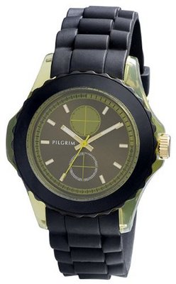 Pilgrim Quartz sort rem/ gr?n skive 701332402 with Rubber Strap
