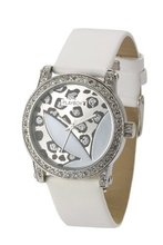 Playboy Animal Print Face Swarovski Crystals White Strap Bunny Logo Ears Ladies Designer Fashion Official PB0388WH