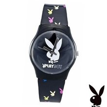 Playboy White Bunny Logo Black Strap Ladies Designer Fashion Official PBH0520BK