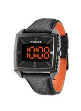Police 13890JPBU-02 Countdown Orange and Black Leather Strap