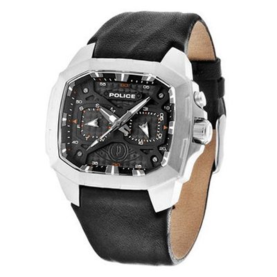 Police 13929js02 46mm Stainless Steel Case Black Leather Mineral