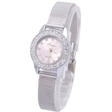 Graceful Steel band Round Dial Quartz Rhinestone for Ladies PINK
