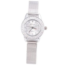 Graceful Steel band Round Dial Quartz Rhinestone for Ladies Silver