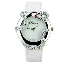 Stylish Prema Quartz with Diamond Rhinestone Decorated Snake Surrounded - White