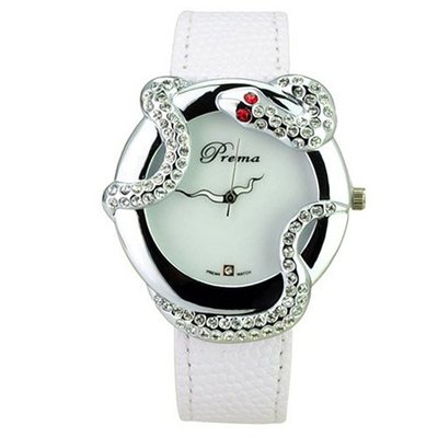 Stylish Prema Quartz with Diamond Rhinestone Decorated Snake Surrounded - White