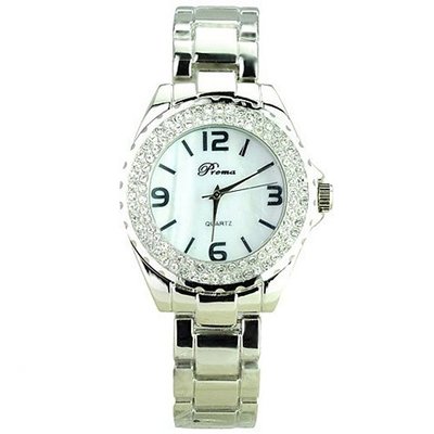 Woman Beautiful Crystal Rhinestones Quartz Movement with Round Dial-Silvery