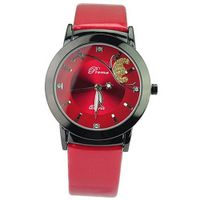 Woman Beautiful PU Leather Wristband Casual with Round Dial-Red