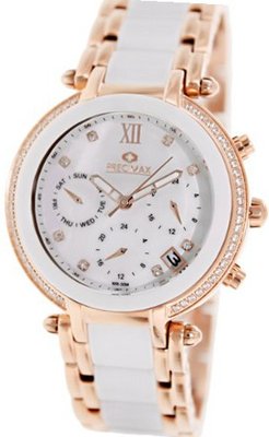 Precimax Glimmer Elite Ceramic PX13344 Two-Tone Ceramic Mother-Of-Pearl Dial Swiss Chronograph