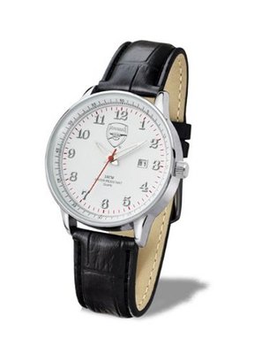 Premiership Arsenal football  quartz with white dial analogue display and black leather strap GA3715