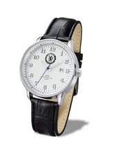 Premiership football men's quartz with white dial analogue display and black leather strap GA3731