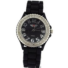 Prince London Crystal Embedded Bezel Black Dial Ladies Sports 27090BLK
