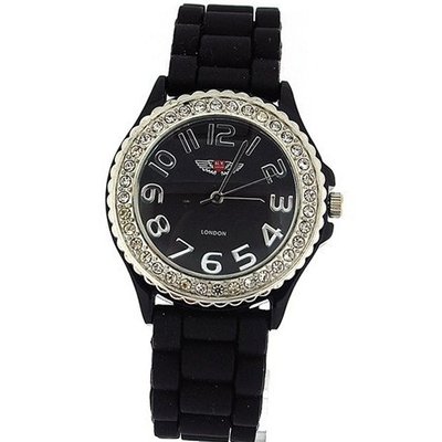 Prince London Crystal Embedded Bezel Black Dial Ladies Sports 27090BLK